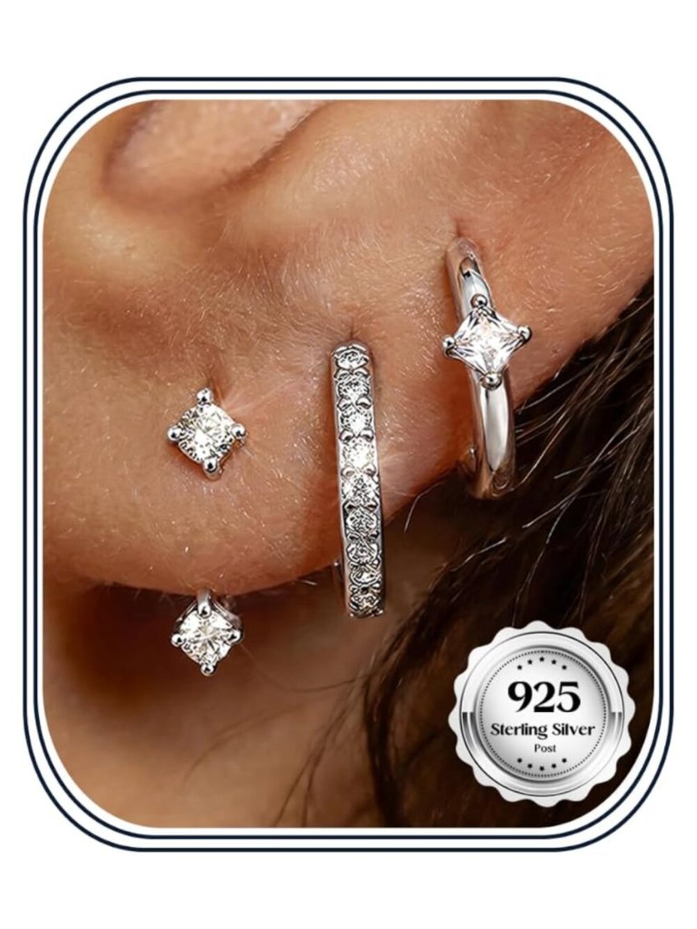 925 Sterling Silver Earrings Set Hypoallergenic Hoop Huggie Stud